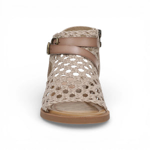 Anuella - Sandalias Mujer Beige Doradas Tejido Cuña Micro