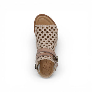 Anuella - Sandalias Mujer Beige Doradas Tejido Cuña Micro