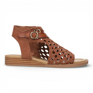 Anuella – Damen-Sandalen in Cognacbraun mit geflochtenem Muster und Micro-Keilabsatz