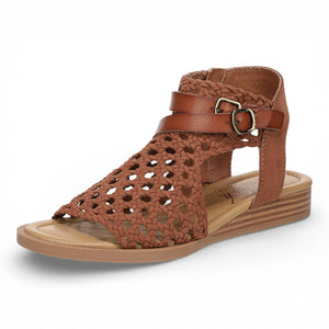 Anuella – Damen-Sandalen in Cognacbraun mit geflochtenem Muster und Micro-Keilabsatz
