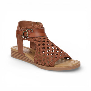 Anuella – Damen-Sandalen in Cognacbraun mit geflochtenem Muster und Micro-Keilabsatz