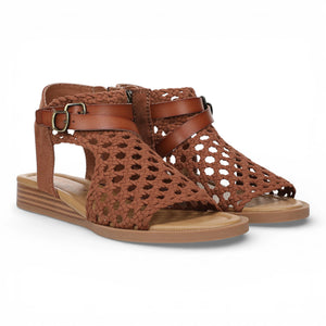 Anuella – Damen-Sandalen in Cognacbraun mit geflochtenem Muster und Micro-Keilabsatz