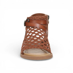 Anuella – Damen-Sandalen in Cognacbraun mit geflochtenem Muster und Micro-Keilabsatz