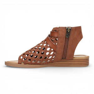 Anuella – Damen-Sandalen in Cognacbraun mit geflochtenem Muster und Micro-Keilabsatz