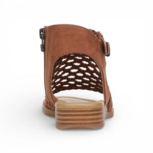 Anuella – Damen-Sandalen in Cognacbraun mit geflochtenem Muster und Micro-Keilabsatz