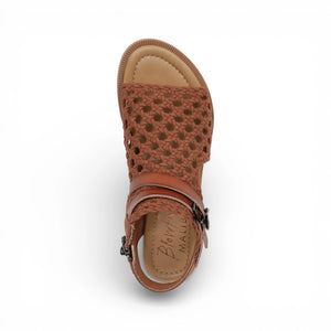 Anuella – Damen-Sandalen in Cognacbraun mit geflochtenem Muster und Micro-Keilabsatz