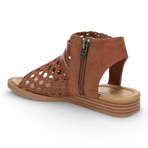 Anuella – Damen-Sandalen in Cognacbraun mit geflochtenem Muster und Micro-Keilabsatz