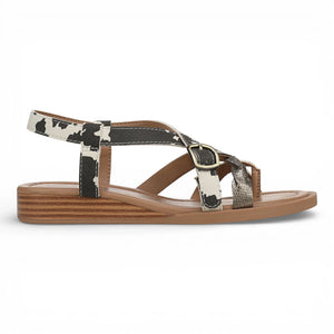 April - Women's Black White Micro Wedge Strappy Sandals