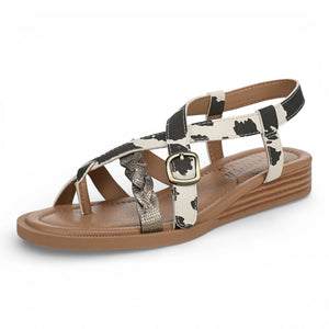 April - Women's Black White Micro Wedge Strappy Sandals