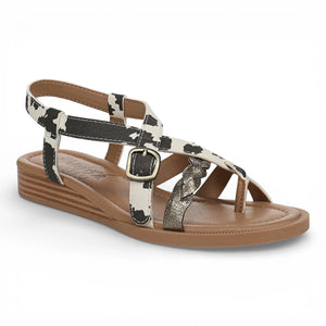 April - Women's Black White Micro Wedge Strappy Sandals