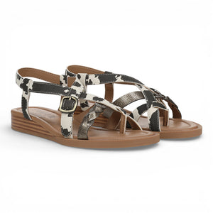 April - Women's Black White Micro Wedge Strappy Sandals