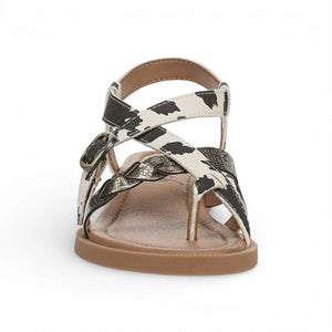 April - Women's Black White Micro Wedge Strappy Sandals