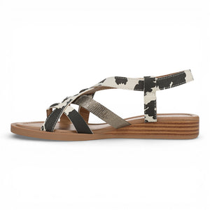 April - Women's Black White Micro Wedge Strappy Sandals