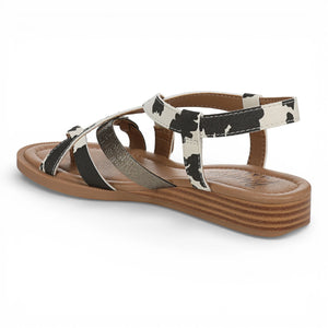 April - Women's Black White Micro Wedge Strappy Sandals