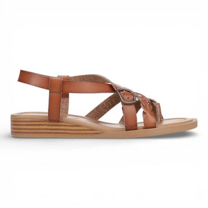 April - Sandalias cuña micro de mujer Marrón claro con tiras