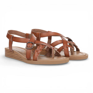 April - Sandalias cuña micro de mujer Marrón claro con tiras