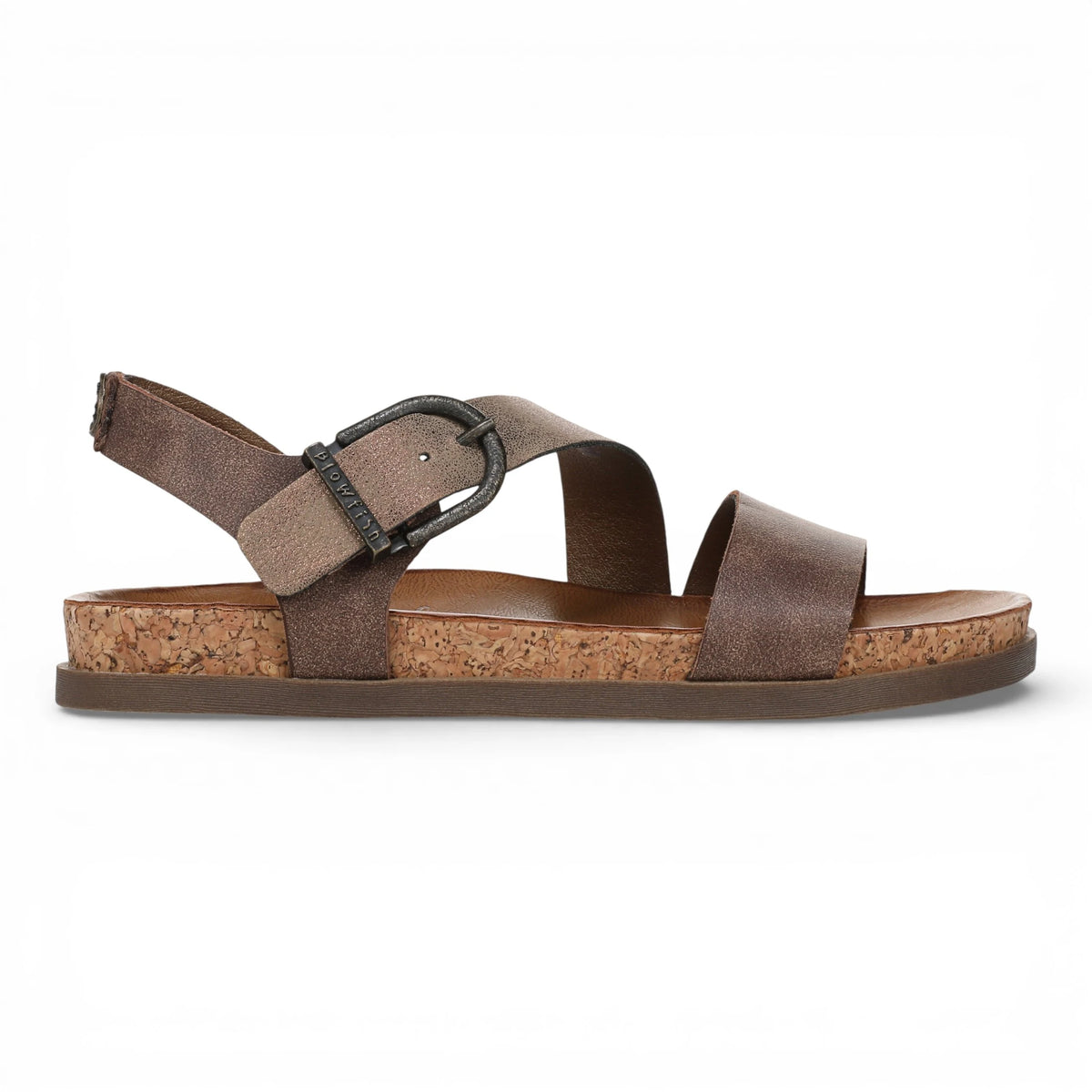 Lance – Braune, silberfarbene Riemchensandalen mit Fußbett für Damen