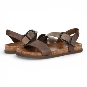 Lance – Braune, silberfarbene Riemchensandalen mit Fußbett für Damen