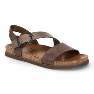 Lance – Braune, silberfarbene Riemchensandalen mit Fußbett für Damen