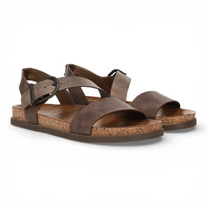 Lance – Braune, silberfarbene Riemchensandalen mit Fußbett für Damen