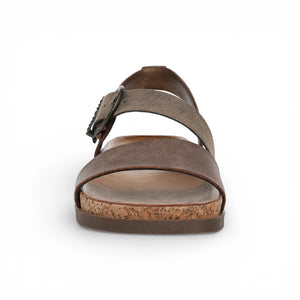 Lance – Braune, silberfarbene Riemchensandalen mit Fußbett für Damen