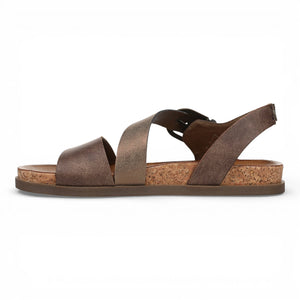 Lance – Braune, silberfarbene Riemchensandalen mit Fußbett für Damen