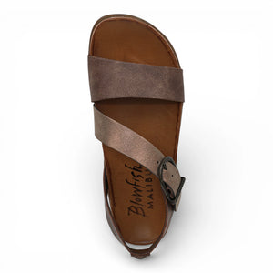 Lance – Braune, silberfarbene Riemchensandalen mit Fußbett für Damen