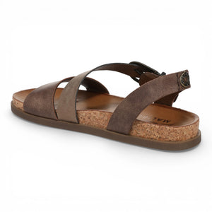 Lance – Braune, silberfarbene Riemchensandalen mit Fußbett für Damen
