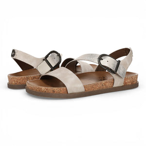 Lance - Sandalias planas de mujer plateadas nube con tiras y plantilla