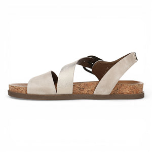 Lance - Sandalias planas de mujer plateadas nube con tiras y plantilla