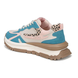 Leo - Women's Pink Blue Retro Lace-Up Sneakers-TruClothing