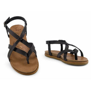 Macarah B - Women's Black Strappy Buckle Sandals-TruClothing