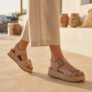 Magical- Women's Beige Faux Leather Platform Sandals