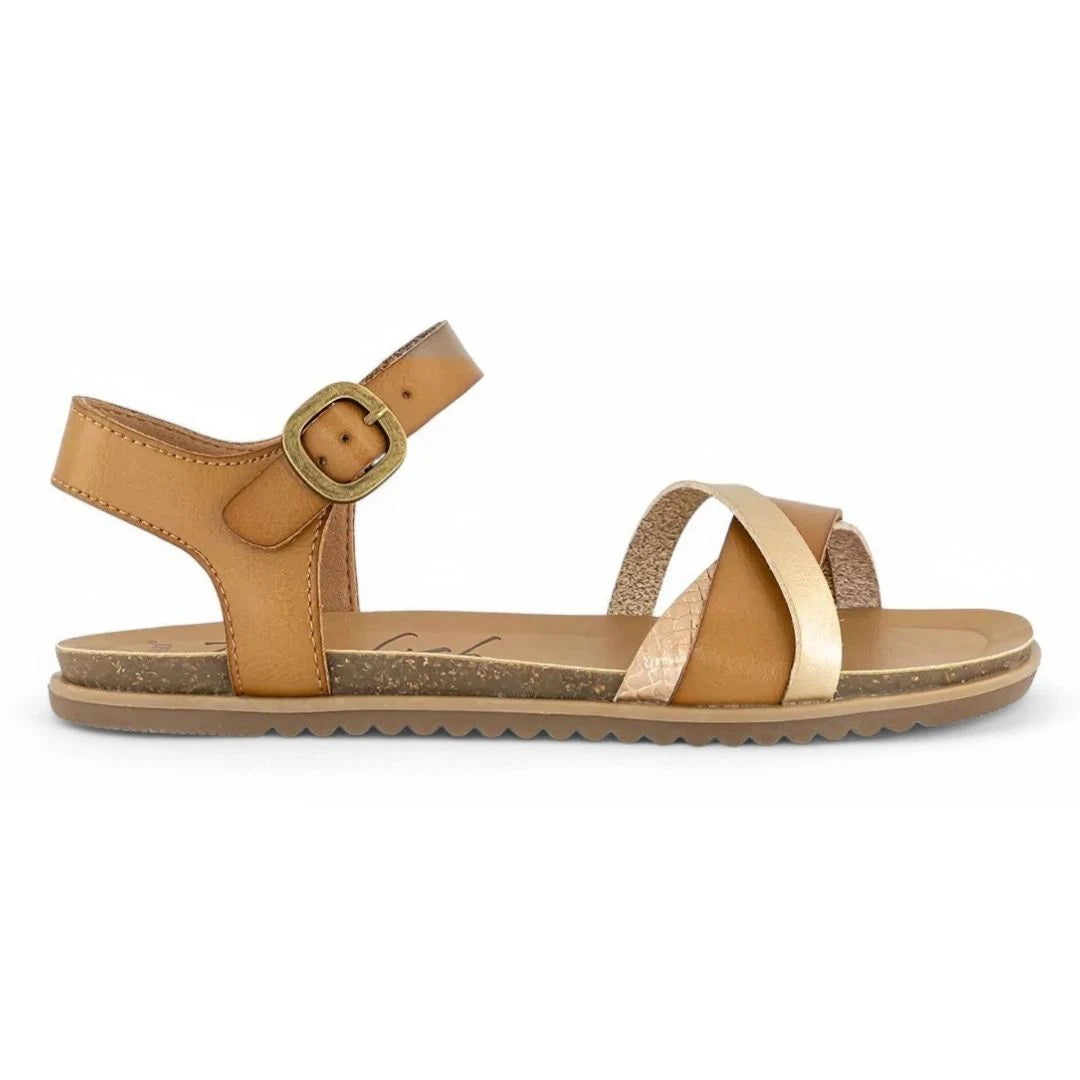 Monti-B - Women's Tan Strappy Buckle Wedge Sandals-TruClothing