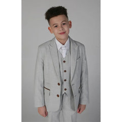 Mark - Boy's Grey Stone 3 Piece Tweed Check Suit