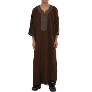 Boy's Moroccan Thobe Half Sleeve Gandoura Embroidery Kaftan-TruClothing