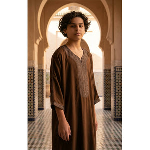 Boy's Moroccan Thobe Half Sleeve Gandoura Embroidery Kaftan-TruClothing