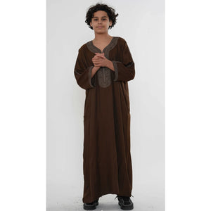Boy's Moroccan Thobe Half Sleeve Gandoura Embroidery Kaftan-TruClothing