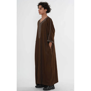Boy's Moroccan Thobe Half Sleeve Gandoura Embroidery Kaftan-TruClothing