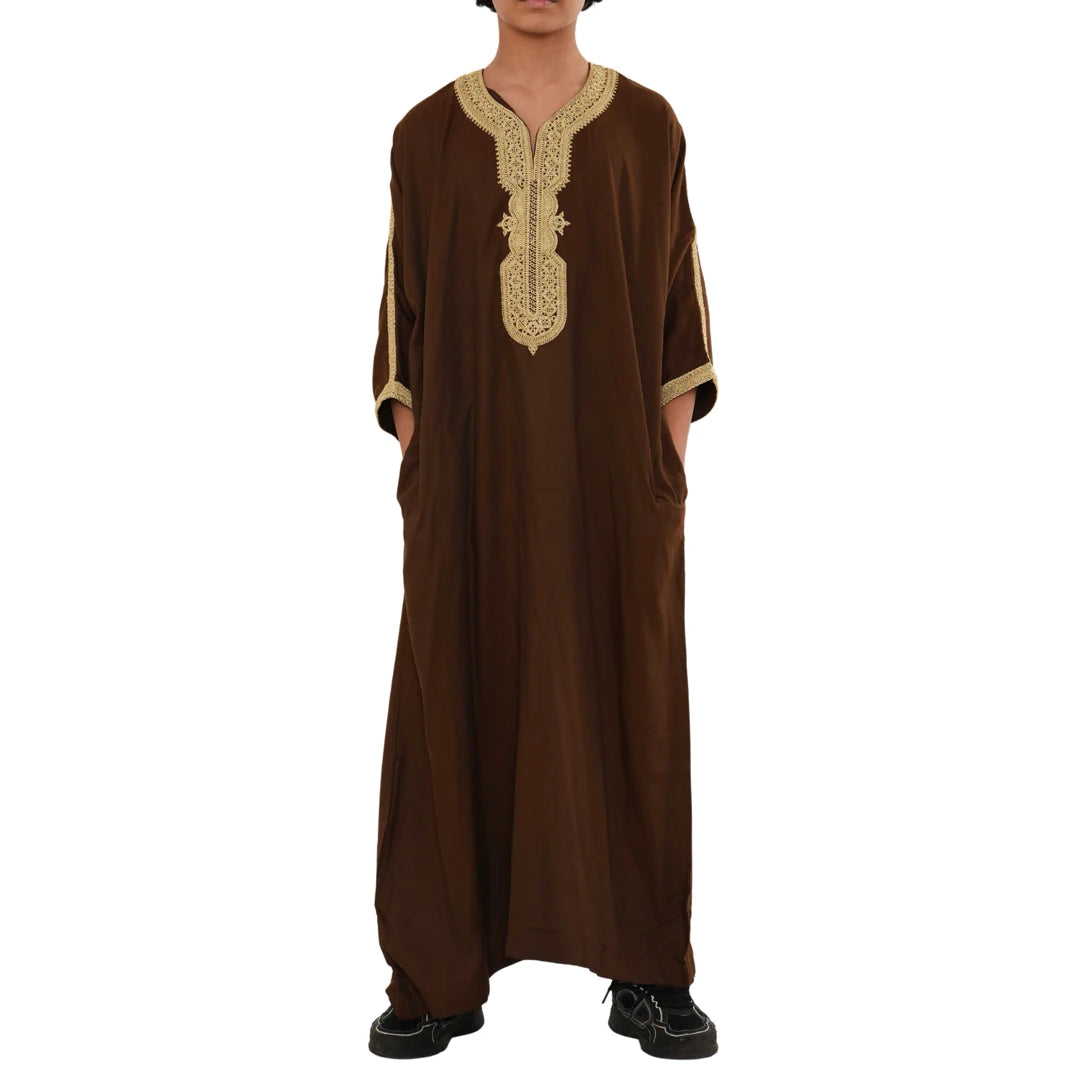 Boy's Moroccan Thobe Half Sleeve Gandoura Embroidery Kaftan-TruClothing