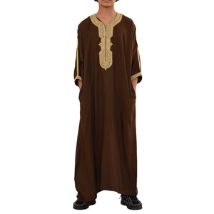 Boy's Moroccan Thobe Half Sleeve Gandoura Embroidery Kaftan-TruClothing