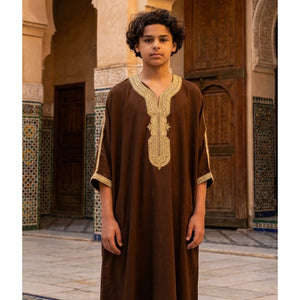 Boy's Moroccan Thobe Half Sleeve Gandoura Embroidery Kaftan-TruClothing