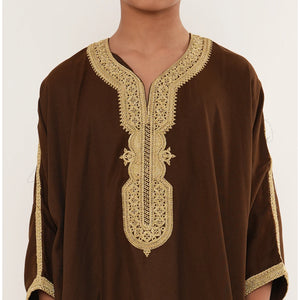 Boy's Moroccan Thobe Half Sleeve Gandoura Embroidery Kaftan-TruClothing