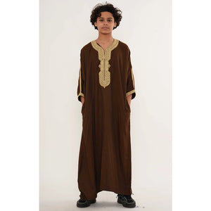 Boy's Moroccan Thobe Half Sleeve Gandoura Embroidery Kaftan-TruClothing