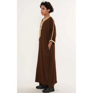 Boy's Moroccan Thobe Half Sleeve Gandoura Embroidery Kaftan-TruClothing