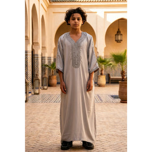 Boy's Moroccan Thobe Half Sleeve Gandoura Embroidery Kaftan-TruClothing