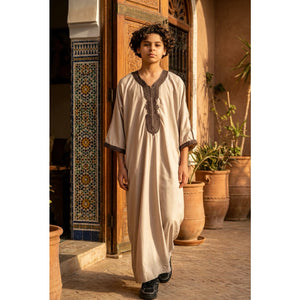 Boy's Moroccan Thobe Half Sleeve Gandoura Embroidery Kaftan-TruClothing