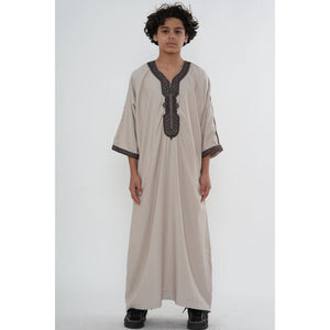 Boy's Moroccan Thobe Half Sleeve Gandoura Embroidery Kaftan-TruClothing