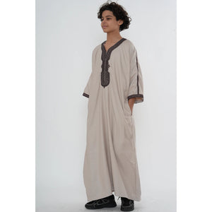 Boy's Moroccan Thobe Half Sleeve Gandoura Embroidery Kaftan-TruClothing