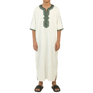 Boy's Moroccan Thobe Half Sleeve Gandoura Embroidery Kaftan-TruClothing